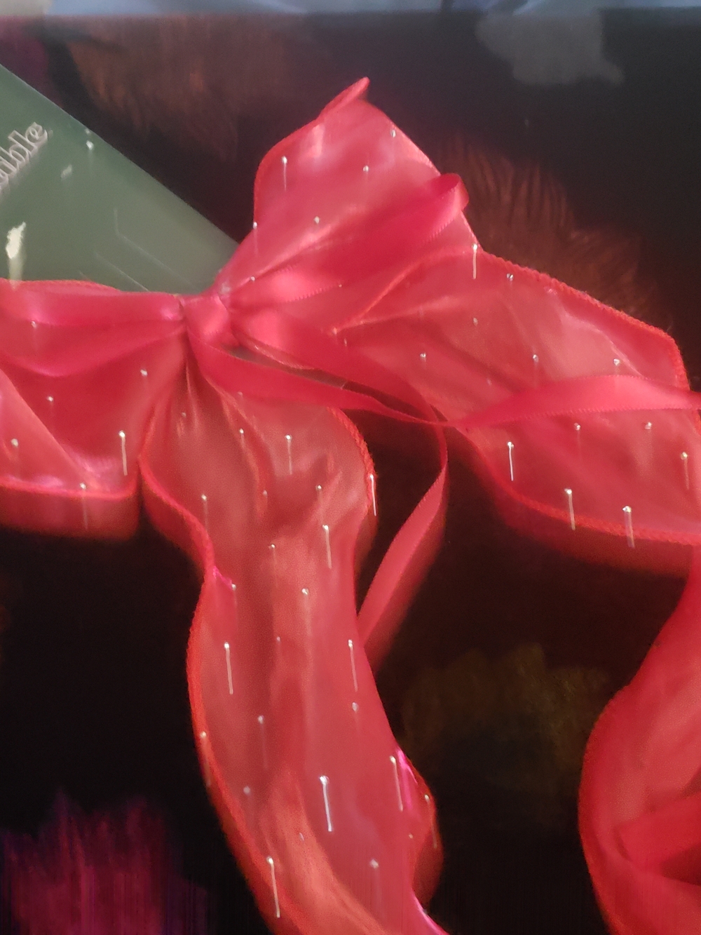 Sheer Red Organza Bow Scarf with Sparkle Dots